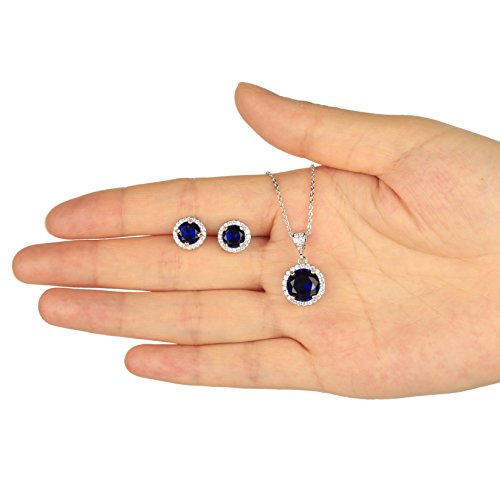 AMYJANE Jewelry Set for Women Blue - Silver Round Cut Crystal Navy Blue Sapphire Rhinestone Necklace Earrings Set September Birthstone Jewelry Pop Style for Girls Party Prom Birthday Gift - Thumbnail 6