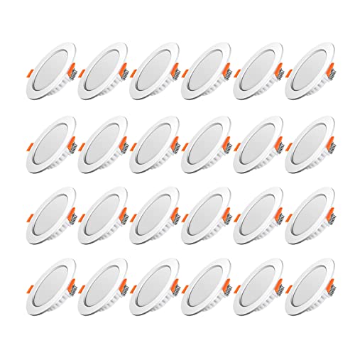 Recessed LED Spotlights for Plasterboard, 5W Equivalent to 40W, Cool White Light 6000K Ultra Thin Ceiling Lights for Plasterboard Interior, Round Metal, Slim Downlights, Hole Φ75-95 mm, Set of 24
