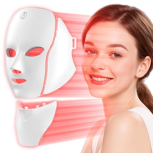 LED Face Neck Mask Light Therapy for Skin Care Anti Aging Wrinkles Acne Treatment,Red Blue Infrared 7 Colors Facial Rejuvenation Device 630nm Near Infrared,Home Use Beauty Device White
