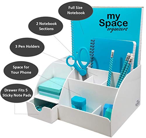 Office Desk Organizer, Acrylic, with Drawer, 9 Compartments, All in One Office Supplies and Cool Desk Accessories Organizer, Pen Holder, Enhance Your Office Decor with This Desktop (White)