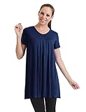 Come Together California CTC WT1057 Womens V Neck Short Sleeve Pleats Tunic Top L Navy
