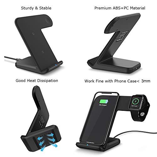 PEMENOL Wireless Charger Compatible Apple Watch 2 in 1 Fast Charging Stand Compatible iPhone X/8/8 Plus Qi-Enabled Charge Station Compatible iwatch 3/2/1(Black)(No Adapter) Upgraded - Thumbnail 2