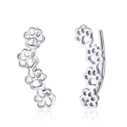 BISAER Paw Ear Crawler 925 Sterling Silver Stud Ear Climber, Cute Cuff Hook Earrings Hypoallergenic Earrings for Women Teen Girls Birthday Christmas Day Gifts