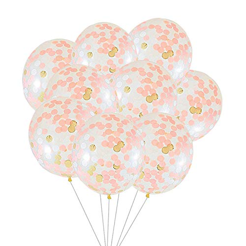 SOTOGO 15 Pieces Confetti Balloons 12 Inches Large Balloons with Golden, Light Pink and White Paper Confetti Dots for Party Decorations Wedding Decorations and Proposal