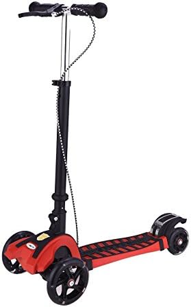 LinRin Hand and Foot Break Extra Thick PU Wheel Aluminum Base Foldable Scooter, Red