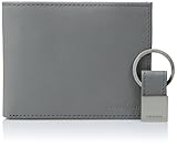 Calvin Klein Mens Matte Leather Bookfold Wallet W/ Key Fob Gift Set (Charcoal)