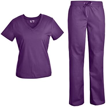 Pandamed Stretch Nursing Scrubs Set Rib Panel Women Scrubs Medical Uniforms JY1604 (DKPU, XS)