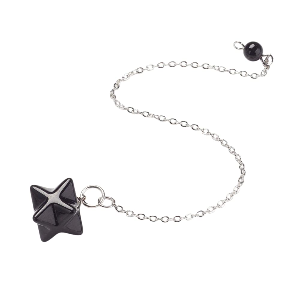 VIE Chakra Merkaba Star Pendulum, Black Agate with Brass Chains, One