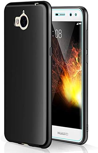 Huawei Y5 (2017) Case + Screen Protector, Yosemy Cover Huawei Y5 (2017) Silicone Soft Case TPU Bumper Ultra-Slim Protection Anti-Scratch Cover Case for Huawei Y5 (2017) - Black