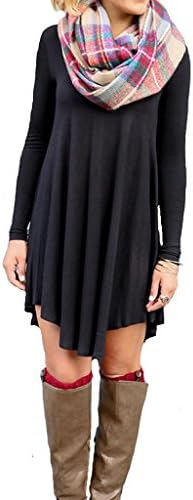 SETENOW Women's Long Sleeve T-Shirt Dress V-Neck Casual Loose Tunic Top Shirt