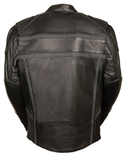 Milwaukee Men's Reflective Band and Piping Scooter Leather Jacket (Black, 4X-Large)