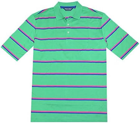 Polo Golf Ralph Lauren Men Stripe Polo Shirt (L, Green/Pink/Royal)