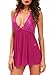 JuicyRose Women's Sexy Lingerie Lace Sleepwear Halter Babydoll V-String Miniskirt (US S=Tag M, Purple)
