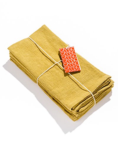 Caldo Linen Dinner Napkins - Soft and Durable Cloth - 4 Pack - 20x20 inch (Mustard) - Thumbnail 4