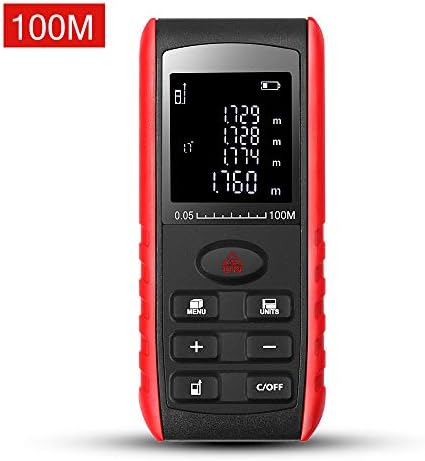 Advanced Laser Distance Measure Device 328ft Large Digital LCD Display with Electronic Angular, Area, Volume and Pythagorean Mode Black&Red (100M)