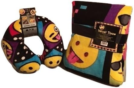 Emoji Faces Velvet Smiley Throw and Travel Pillow Set Black/Multi