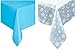 kedudes Snowflakes Winter Plastic Tablecloth Set - One Clear Snowflakes Table Cover and One Solid Light Blue Plastic Tablecloth, Great for Holiday Frozen Party. Tablecover.