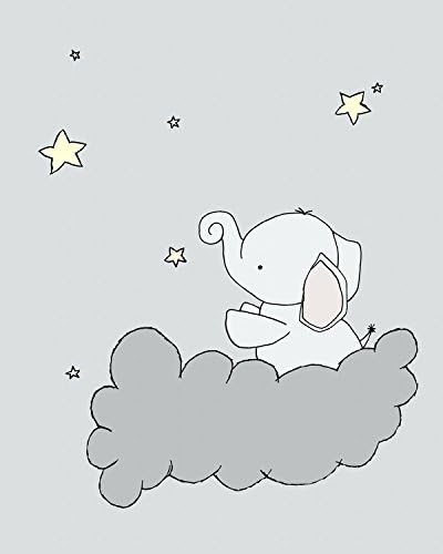 Elephant Nursery Art - Elephant Star Cloud - Nursery Art Print - Pale Yellow and Gray - Kids Wall Art - Nursery Decor