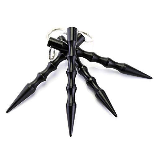 Glowiny Kubaton Keychain Aluminum Kubotan Keyring (Black, 4 Packs