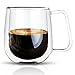 VARANO Double Wall Insulated Espresso Mug With Handle-Crystal Clear Cup For Tea, Coffee, Milk or Cold Drinks- Heat Resistant Layered Borosilicate Glass- Great Gift Thermal Mug