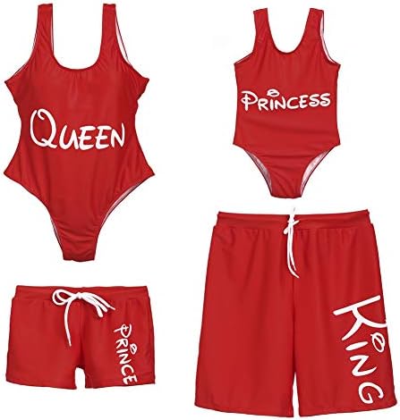 Family Matching Swimwear Queen King Princess Prince Letter Print Mom Daughter One Piece Swimsuit Dad Son Swim Trunks