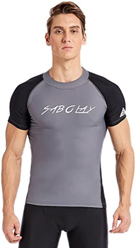 Mens Rash Guard Short Sleeve Black Swimming T-Shirt UPF 50+ Rashguard Wetsuit Shirt