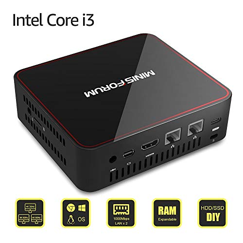 Mini PC Intel Core i3-5005U Mini Desktop Computer Upgradable RAM 8GB DDR3L 128GB SSD HD Graphics 5500 Support Windows 10 Pro/Chromium/Linux OS,USB-C/Mini DP/HDMI Port,3xUSB3.0, 2xEthernet Port