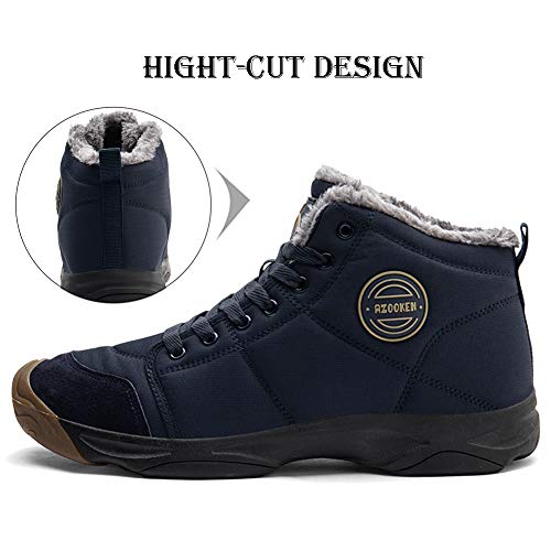 UPSOLO Mens Winter Boots Snow Booties Warm Soft Rubber Sole Backpacking Trekking Shoes Outdoor Trekking Casual Walking Lightweight Sneakers(6118 Blue 43)