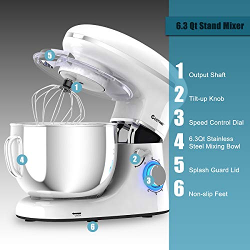 COSTWAY Stand Mixer, 660W Electric Kitchen Food Mixer with 6Speed