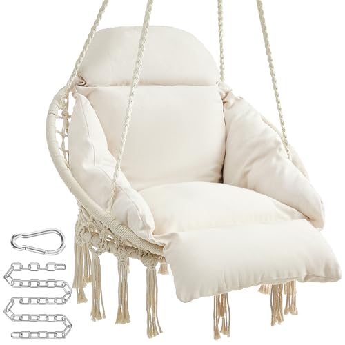 SONGMICS Hanging Chair, Boho Swing Chair with Large, Thick Cushion