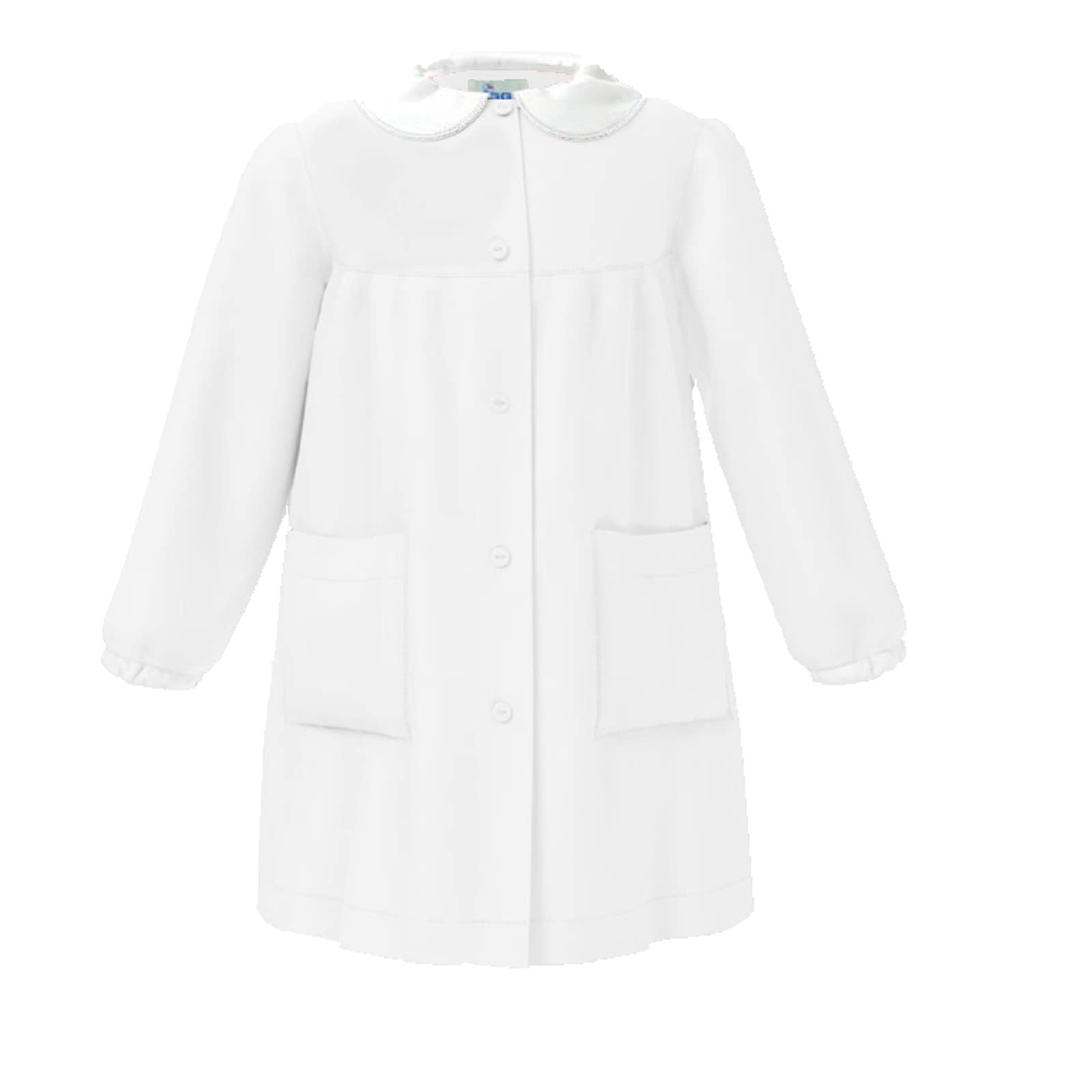 siggi Elementary School Apron for Boys and Girls Without Embroidery in Cotton with Buttons or Zip in White and Blue Colours – Happy School Line, White(no embroidery) 2888, 12 Years