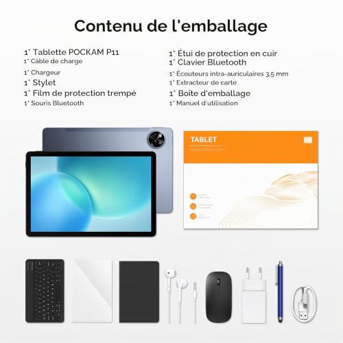 POPUX P11 Tablette 11 Pouces, Tablette Android 16 avec 48Go+128Go/2To TF, T7250, 90Hz Display, 8800mAh, Gemini AI, Tablette avec Stylet & Clavier, 13MP+5MP, Widevine L1, Face ID, 5G WiFi, Gris