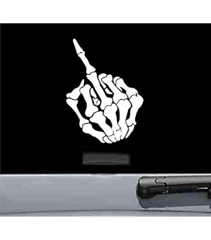 STICKY DUDE Middle Finger Skull Sticker - 5 Inch Vinyl Decal For Helmet, Laptop, Car, Window