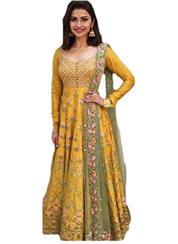 krisha creations women's dress material(gown-391_yellow_free size)