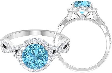 ソリティアハローリング 3 16 Ct ラウンド宝石 D Vssi モアッサナイト 8 ホワイトゴールド アクアマリンエンゲージリング スパイラルシャンクリングゴールドサイドストーンリング Size 18k Mm 15