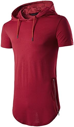 Kedera Mens Hipster Hip Hop Short Sleeve Hoodies Side Zipper Longline Pullover Shirts