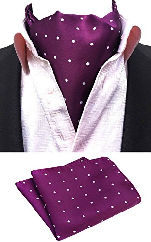 MOHSLEE 4 PCS Men's Polka Dots Ascot Cravat Ties Scarf Necktie Pocket Square Set - Thumbnail 2