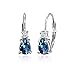 London Blue Topaz Earrings for Women Teardrop Blue Gemstone and Round CZ Sterling Silver Leverback Earring Fashion Bridesmaids Summer Trendy