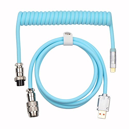 EPOMAKER Puff Aviator Coiled USB Cable, Type C Detachable Mechanical Gaming Keyboard Cable for Win/Mac/Gamers, Suitable for RT100/TH68 PRO/TH80 PRO/TH96/TH80 SE/CIDOO V65. etc(Puff Blue)