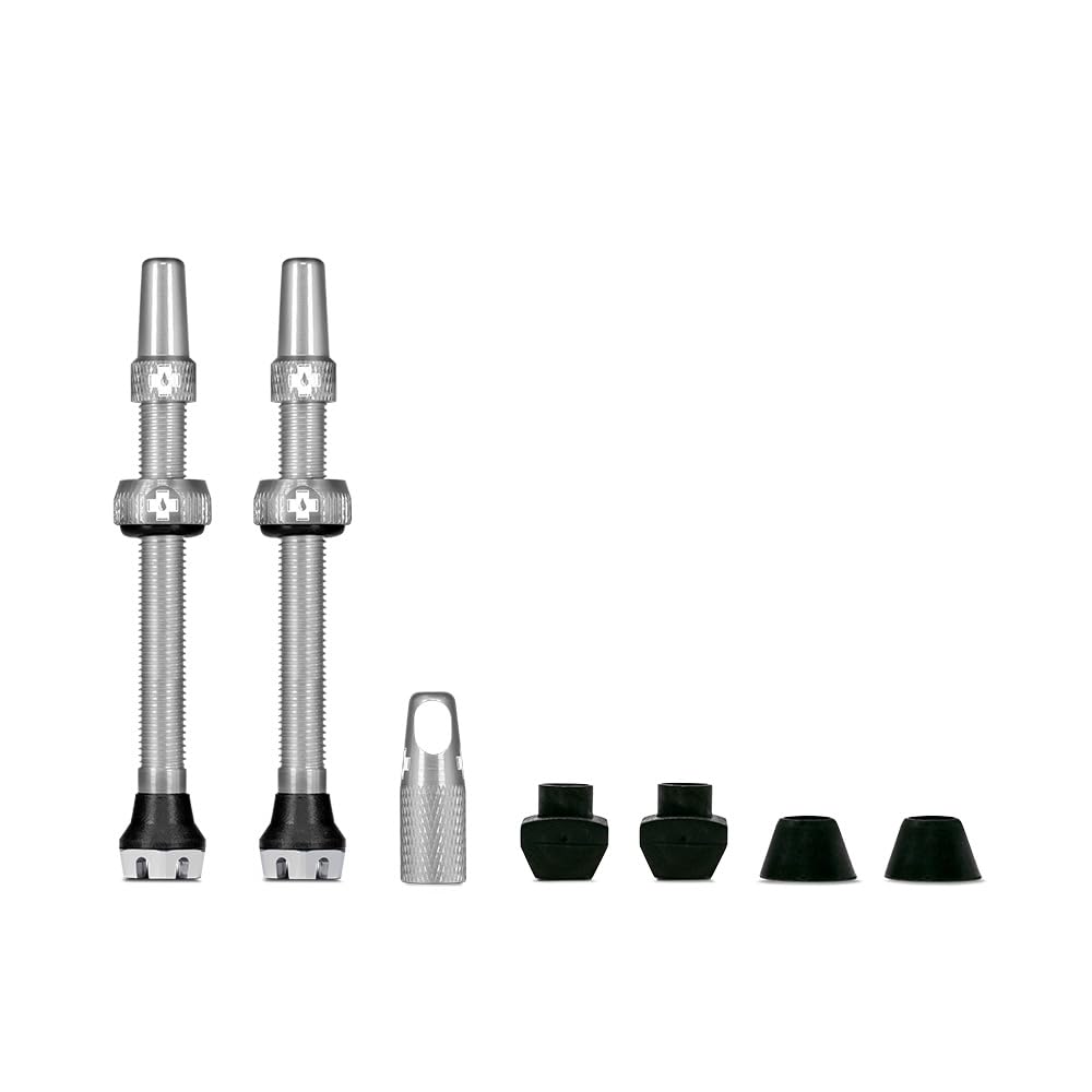 Muc-Off Tubeless Valves V2-7075 Aluminium Presta Valves with Core Removal Tool - Air Flow System for Mountain Bike, Road and Gravel Wheels - Compatible with Rim Inserts - Silver, 60mm