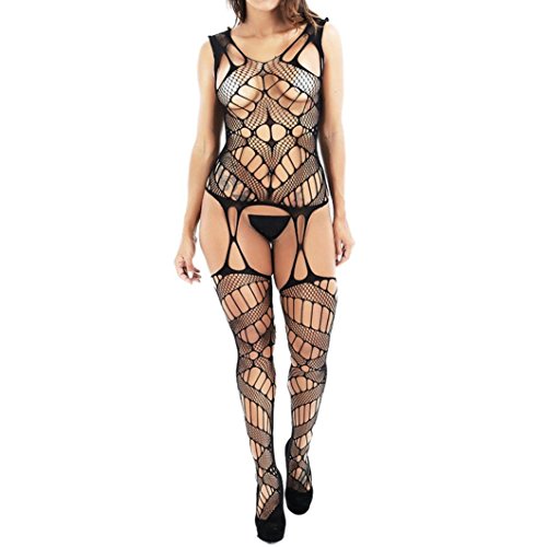 Wesracia Women Sexy Bodysuit,Irregular Hollow Out Strap Crotchless Bodysuits For Sex (Free Size) (Black)