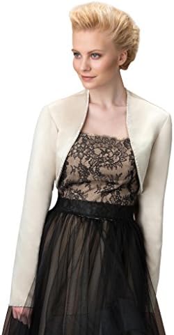 CLOCOLOR Women's Satin Bolero Party Jacket Long Sleeves Wraps Shrug Stole US6 Champagne