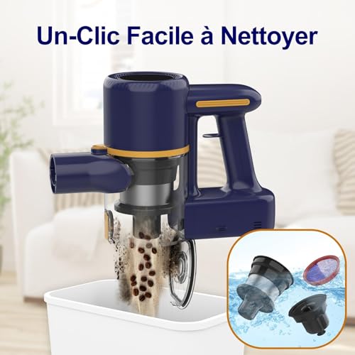 Aspirateur Balai sans Fil, aspirateur sans Fil Puissant, Aspirateur Pliable, 40Min Autonomie, Brosse Anti-emmêlement, 6 en 1 Aspirateur sans Sac Léger Silencieux pour Sol Dur Tapis Poils d'animaux(BM)