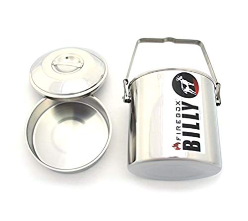 Firebox 3 Quart (6") Billy Can - Locking Bail Handle Bushcraft Camp Pot, SS Clips (Installed)