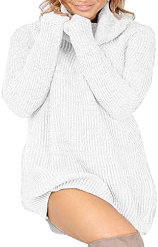 LiyongSIIIT women's High Neck Long Sleeve Knit Sweater Tunic Mini Pullover Dress M White