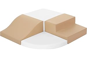 TODIBY 4-Piece Soft PU Leather Toddlers Climbing Toys, Baby Foam Climbing Blocks for Toddlers 3, Foam Play Gym Climbing Structures, Indoor Climb and Crawl Activity Play Set (White and Coffee)