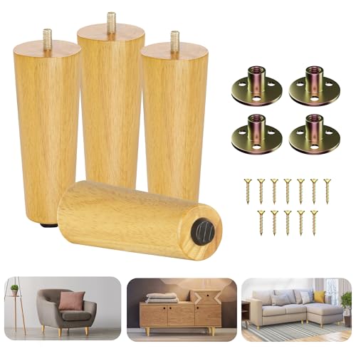 Yes4All 6 Inches Round Natural Solid Wood Furniture Legs Set of 4, Heavy Duty 8…