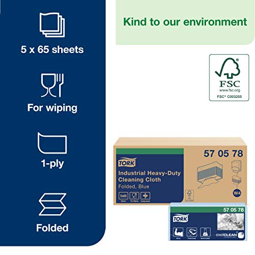 Tork Industrial Heavy-Duty Gevouwen Reinigingsdoek Blauw W4, 5 x 65 doeken, 570578 - Afbeelding 3
