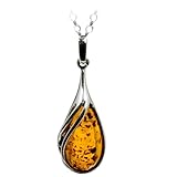 Honey Amber Sterling Silver Drop Pendant Necklace Chain 18