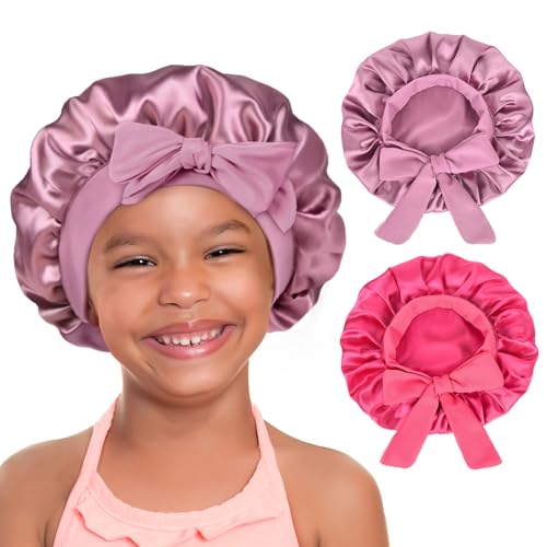 YANIBEST 2 PCS Baby Bonnet Silk Satin Bonnet for Kids Sleeping Cap Curly Natural Hair Silk Bonnets for Girls Boys Infant